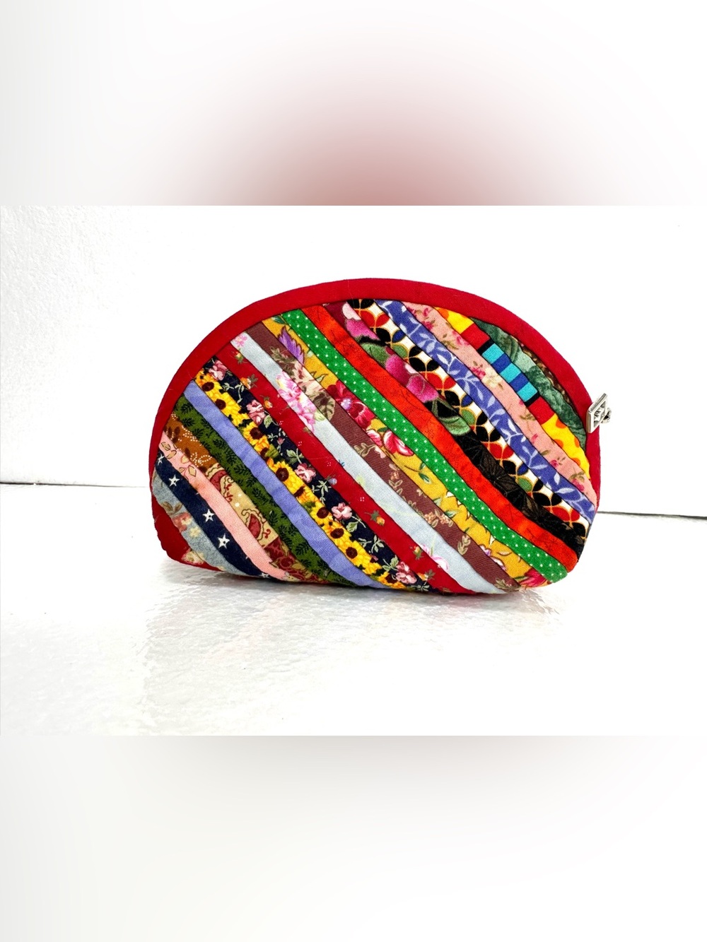 Quilted Multicolor Patchwork Half Moon Zippered Pounch